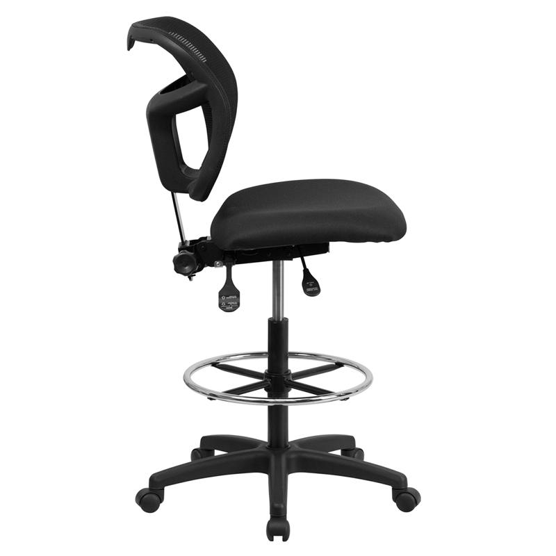 Flash Furniture Mid-Back Black Mesh Drafting Chair with Back Height Adjustment – WL-A7671SYG-BK-D-GG Supply