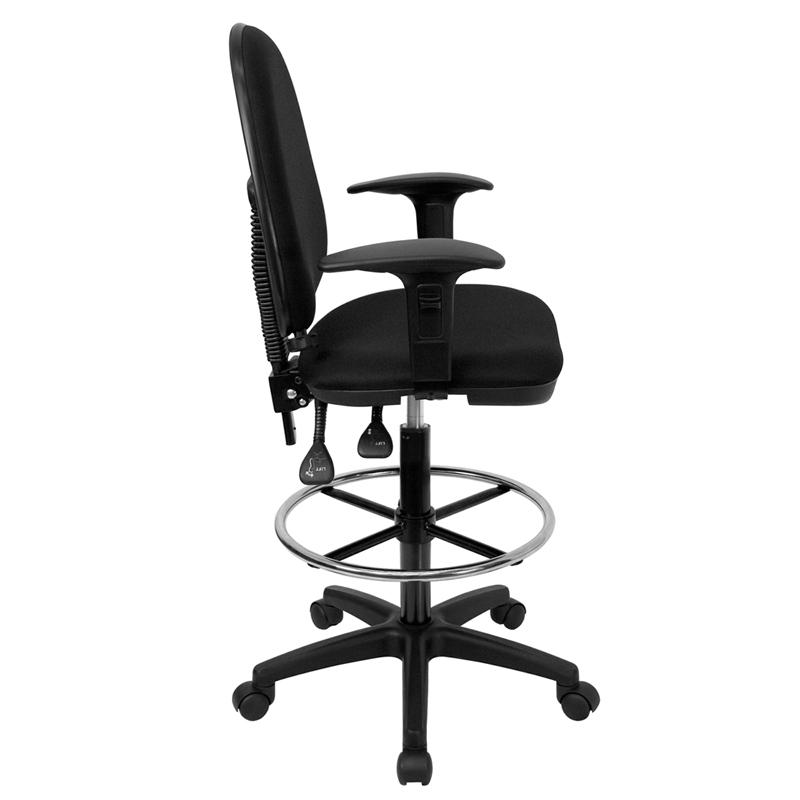 Flash Furniture Mid-Back Black Fabric Multifunction Drafting Chair with Adjustable Lumbar Support and Adjustable Arms – WL-A654MG-BK-AD-GG Hot on Sale