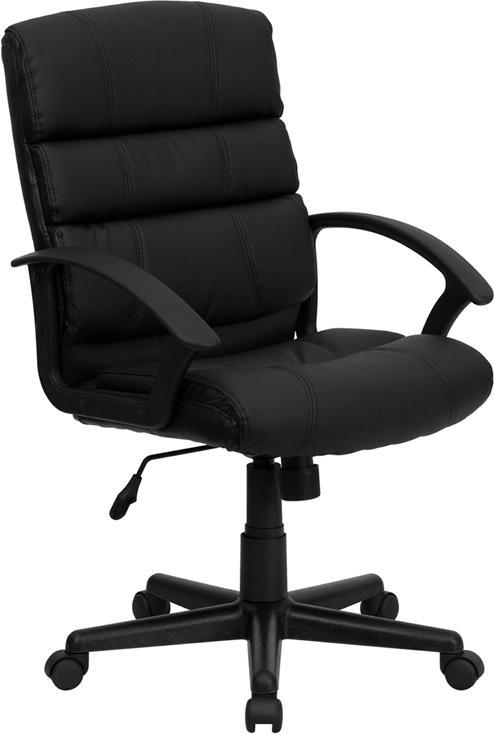 Flash Furniture Mid-Back Black Leather Swivel Task Chair with Arms – GO-1004-BK-LEA-GG on Sale