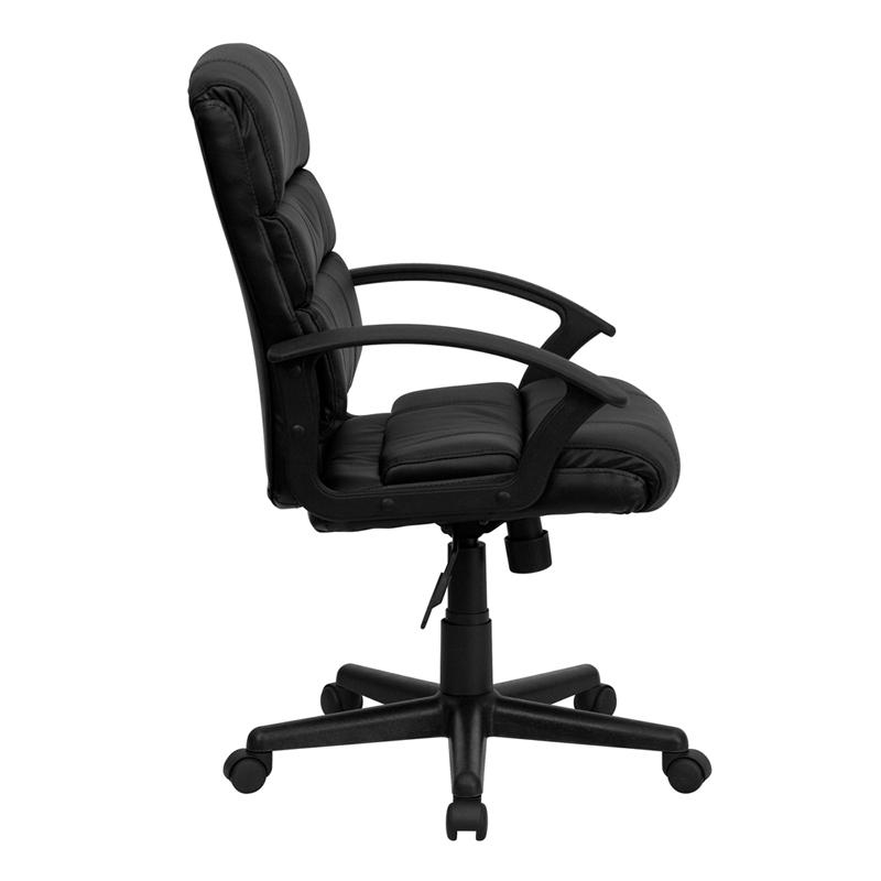 Flash Furniture Mid-Back Black Leather Swivel Task Chair with Arms – GO-1004-BK-LEA-GG on Sale