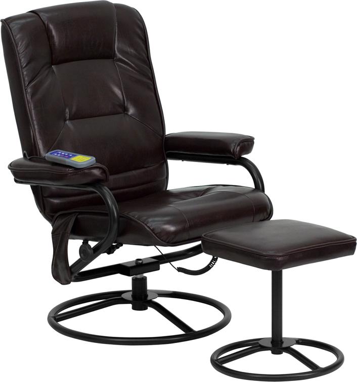 Flash Furniture Massaging Brown Leather Recliner and Ottoman with Metal Bases – BT-703-MASS-BN-GG Fashion