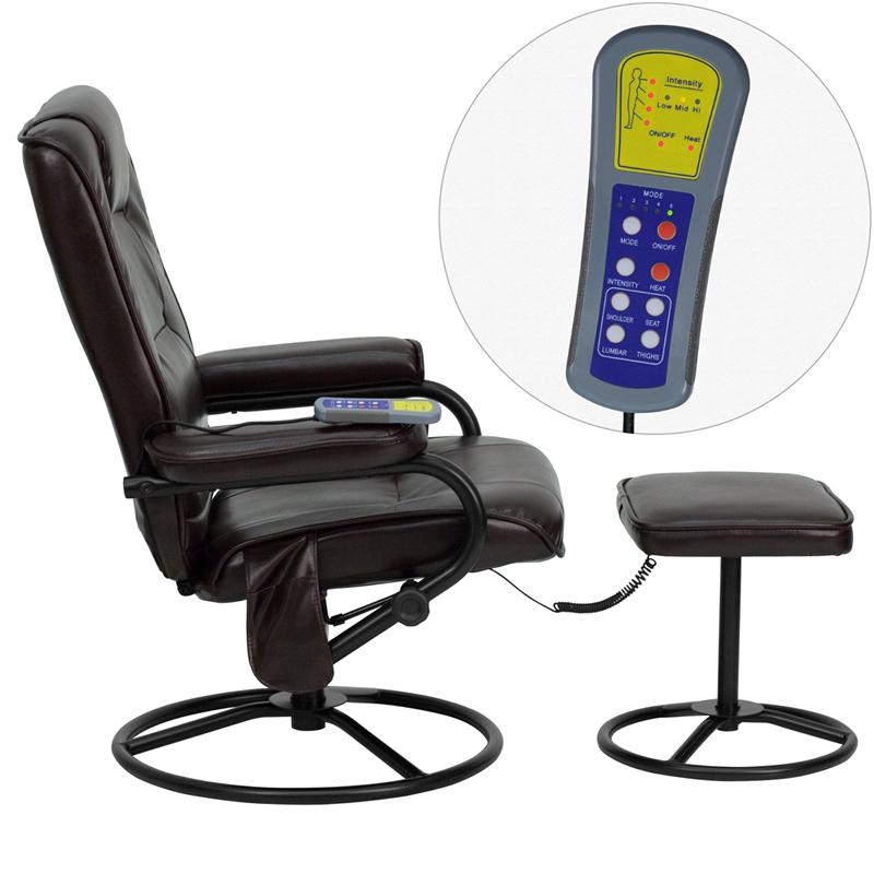Flash Furniture Massaging Brown Leather Recliner and Ottoman with Metal Bases – BT-703-MASS-BN-GG Fashion