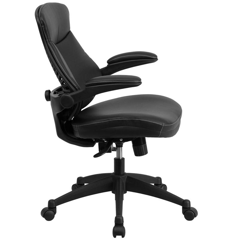 Flash Furniture Mid-Back Black Leather Executive Swivel Chair with Back Angle Adjustment and Flip-Up Arms – BL-ZP-804-GG on Sale
