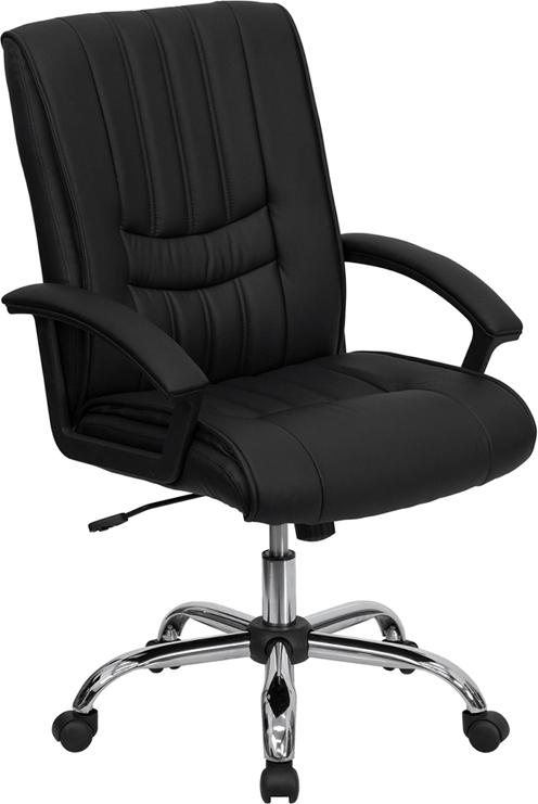 Flash Furniture Mid-Back Black Leather Swivel Manager’s Chair with Arms – BT-9076-BK-GG Online Sale
