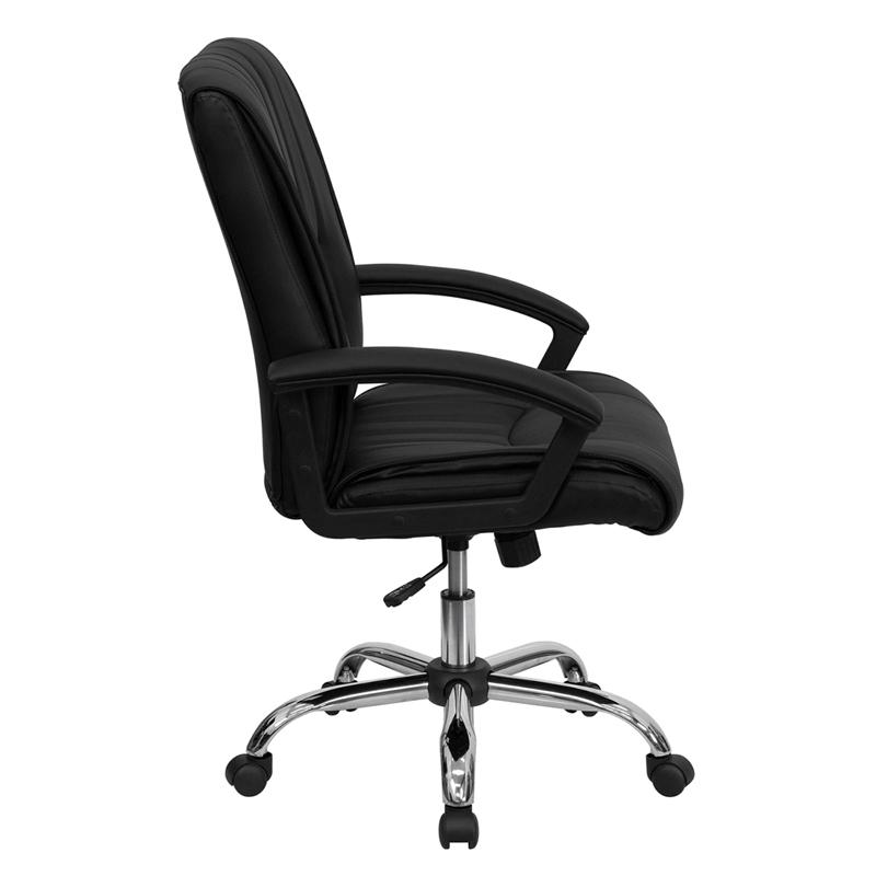 Flash Furniture Mid-Back Black Leather Swivel Manager’s Chair with Arms – BT-9076-BK-GG Online Sale