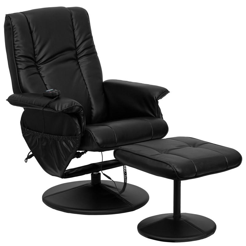 Flash Furniture Massaging Black Leather Recliner and Ottoman with Leather Wrapped Base – BT-7600P-MASSAGE-BK-GG Discount