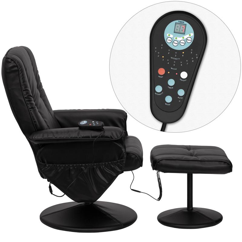 Flash Furniture Massaging Black Leather Recliner and Ottoman with Leather Wrapped Base – BT-7600P-MASSAGE-BK-GG Discount