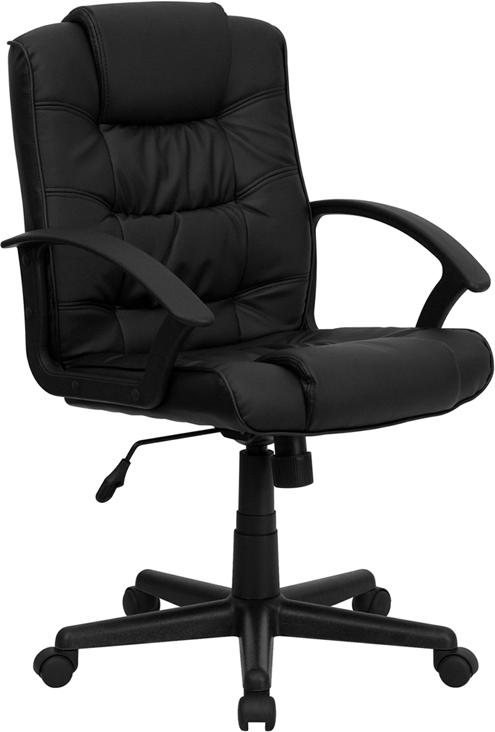 Flash Furniture Mid-Back Black Leather Swivel Task Chair with Arms – GO-937M-BK-LEA-GG on Sale