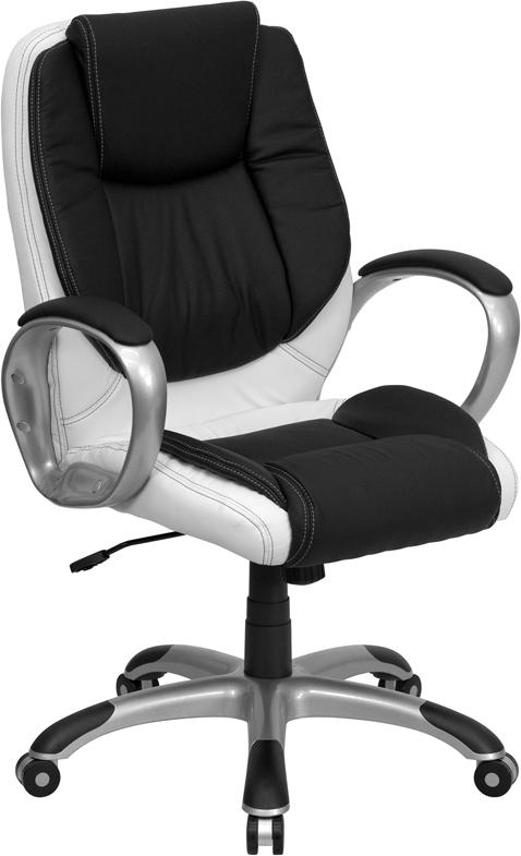 Flash Furniture Mid-Back Black and White Leather Executive Swivel Chair with Arms – CH-CX0217M-GG Online now