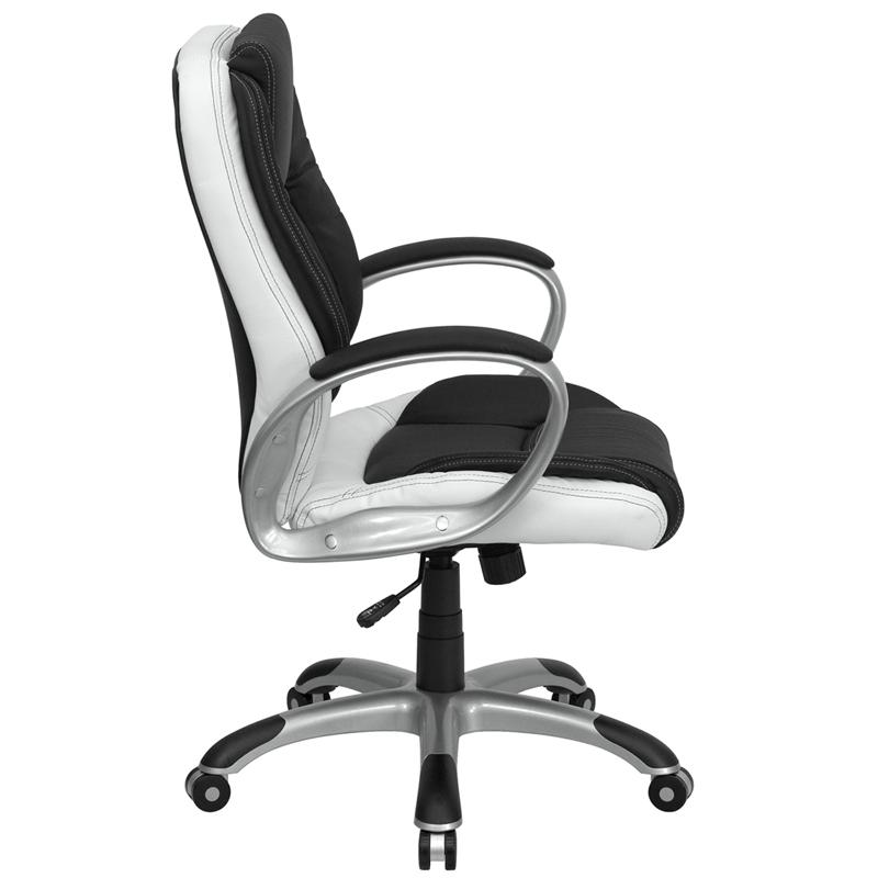 Flash Furniture Mid-Back Black and White Leather Executive Swivel Chair with Arms – CH-CX0217M-GG Online now