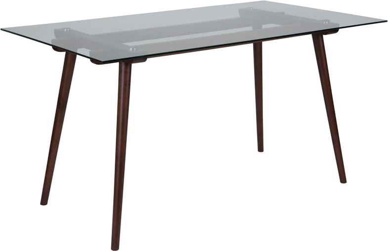 Flash Furniture Meriden 31.5″ x 55″ Rectangular Solid Walnut Wood Table with Clear Glass Top – SK-17GC-034-W-GG Online