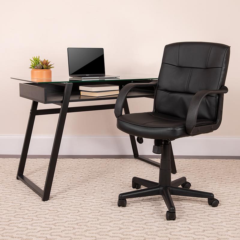 Flash Furniture Mid-Back Black Leather Swivel Task Chair with Arms – GO-228S-BK-LEA-GG Online now