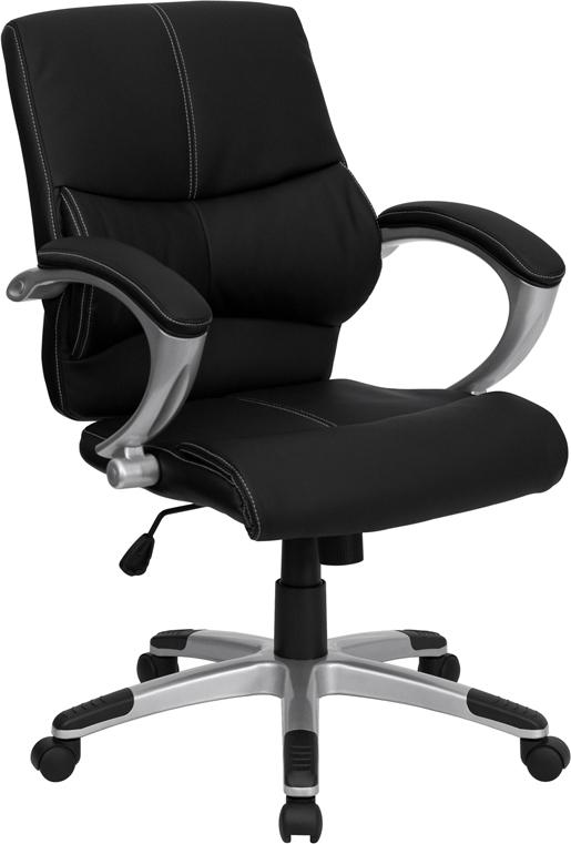 Flash Furniture Mid-Back Black Leather Contemporary Swivel Manager’s Chair with Arms – H-9637L-2-MID-GG on Sale