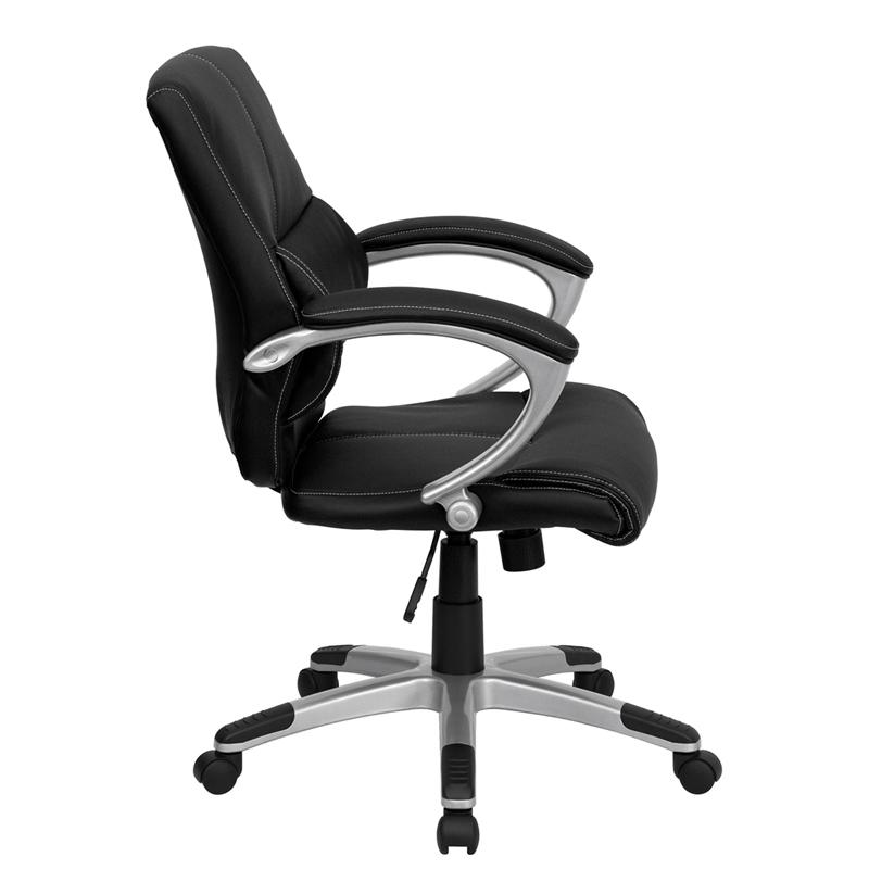 Flash Furniture Mid-Back Black Leather Contemporary Swivel Manager’s Chair with Arms – H-9637L-2-MID-GG on Sale