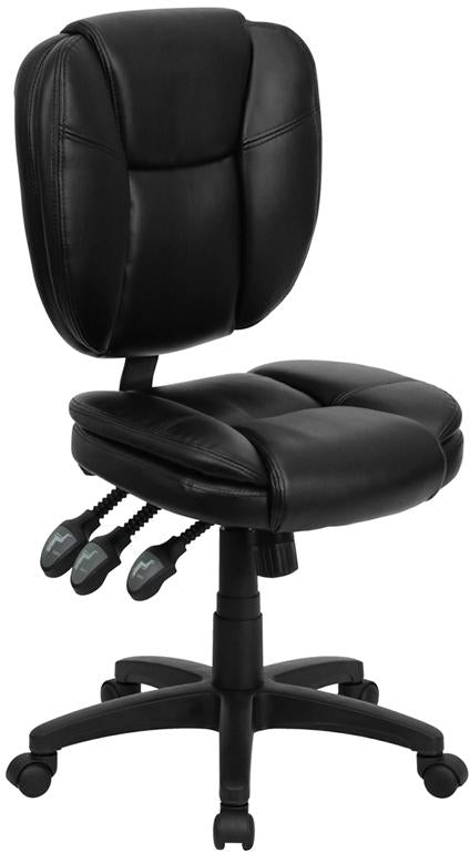 Flash Furniture Mid-Back Black Leather Multifunction Ergonomic Swivel Task Chair with Pillow Top Cushioning – GO-930F-BK-LEA-GG on Sale