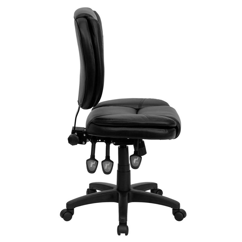 Flash Furniture Mid-Back Black Leather Multifunction Ergonomic Swivel Task Chair with Pillow Top Cushioning – GO-930F-BK-LEA-GG on Sale