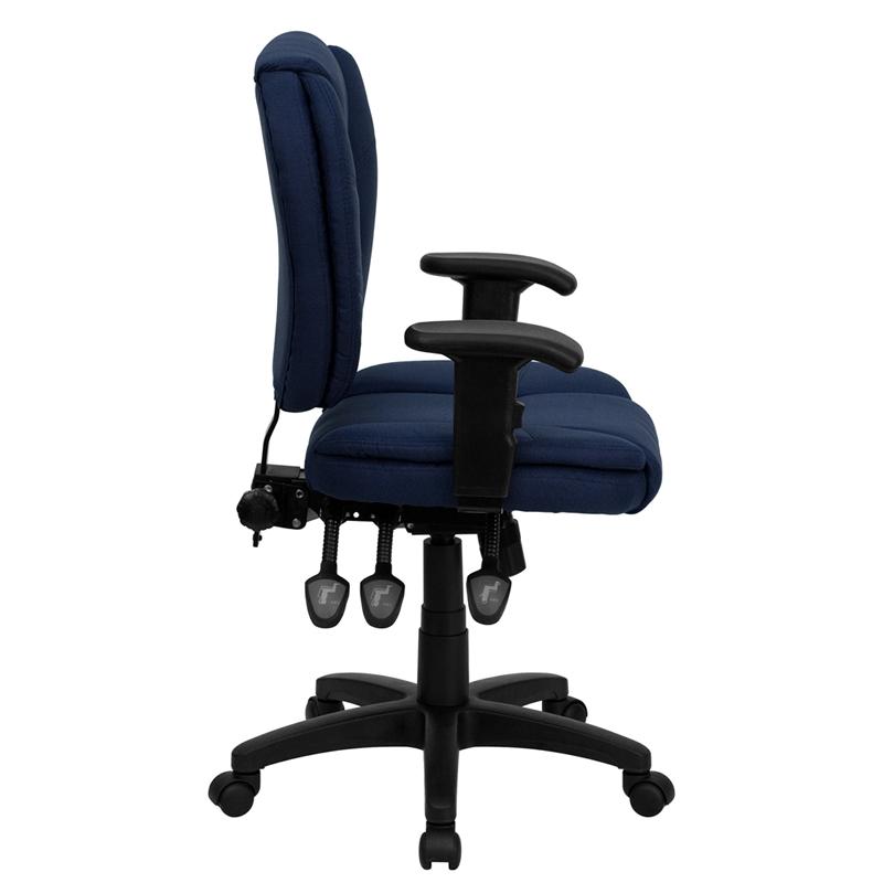 Flash Furniture Mid-Back Navy Blue Fabric Multifunction Ergonomic Swivel Task Chair with Pillow Top Cushioning and Arms – GO-930F-NVY-ARMS-GG Hot on Sale