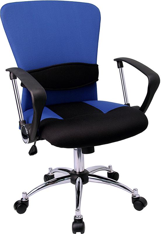 Flash Furniture Mid-Back Blue Mesh Swivel Task Chair with Adjustable Lumbar Support and Arms – LF-W23-BLUE-GG Online Sale