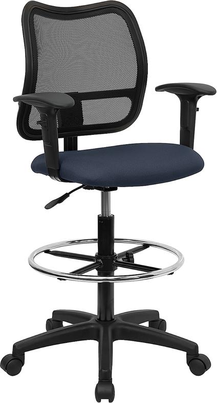 Flash Furniture Mid-Back Navy Blue Mesh Drafting Chair with Adjustable Arms – WL-A277-NVY-AD-GG on Sale