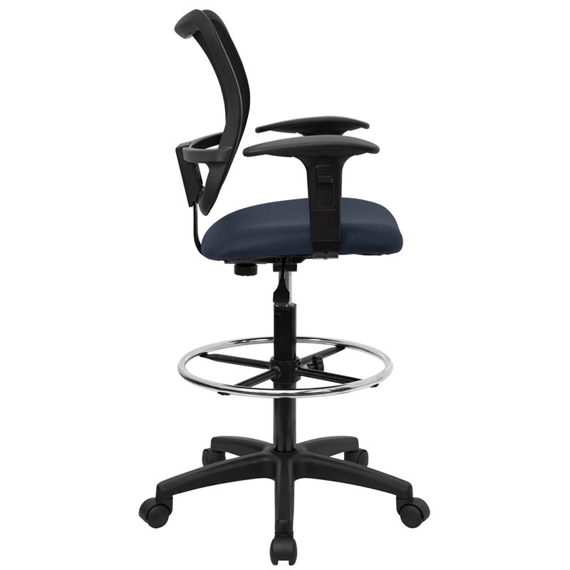 Flash Furniture Mid-Back Navy Blue Mesh Drafting Chair with Adjustable Arms – WL-A277-NVY-AD-GG on Sale