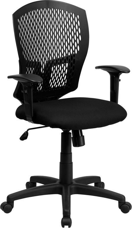 Flash Furniture Mid-Back Designer Back Swivel Task Chair with Fabric Seat and Adjustable Arms – WL-3958SYG-BK-A-GG Sale