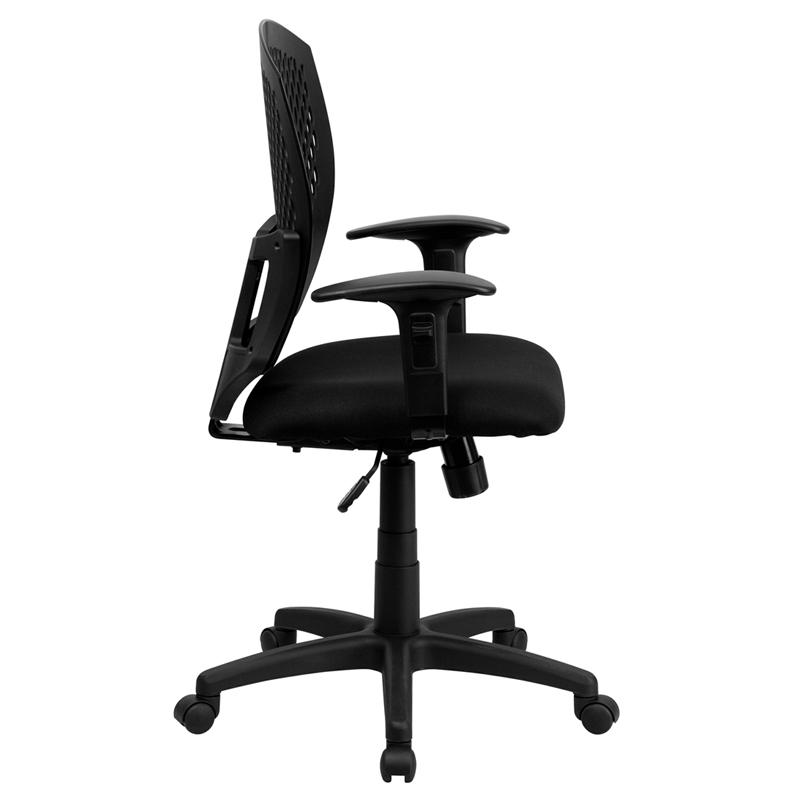 Flash Furniture Mid-Back Designer Back Swivel Task Chair with Fabric Seat and Adjustable Arms – WL-3958SYG-BK-A-GG Sale