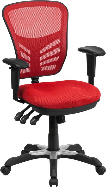 Flash Furniture Mid-Back Red Mesh Multifunction Executive Swivel Chair with Adjustable Arms – HL-0001-RED-GG Online Sale