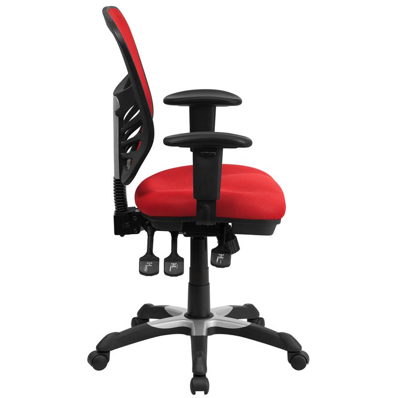 Flash Furniture Mid-Back Red Mesh Multifunction Executive Swivel Chair with Adjustable Arms – HL-0001-RED-GG Online Sale