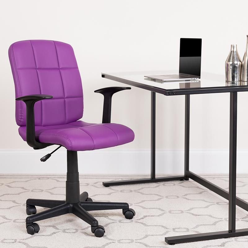 Flash Furniture Mid-Back Purple Quilted Vinyl Swivel Task Chair with Arms – GO-1691-1-PUR-A-GG Online now