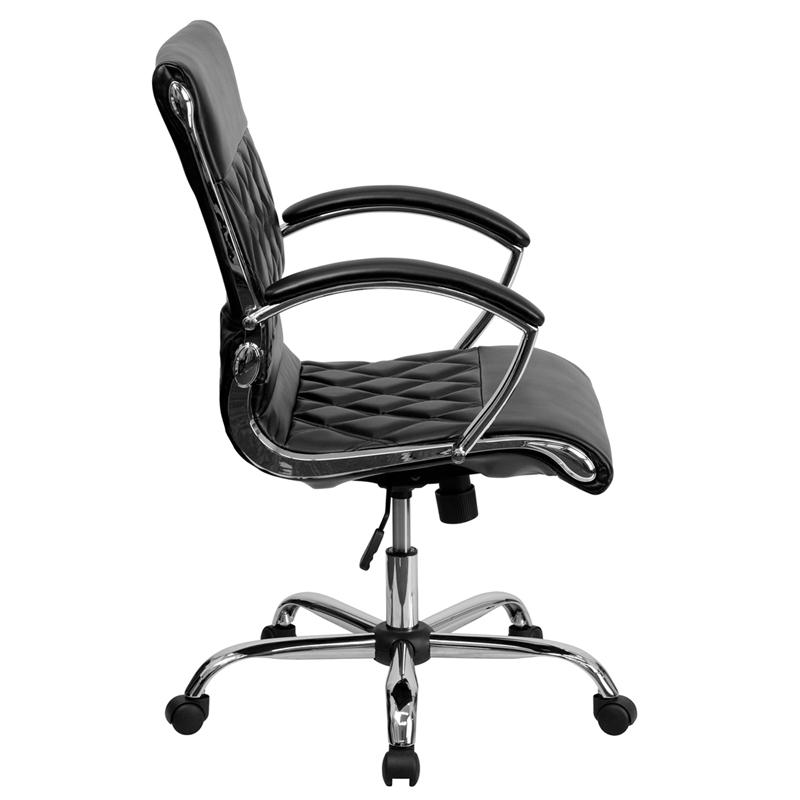 Flash Furniture Mid-Back Designer Black Leather Executive Swivel Chair with Chrome Base and Arms – GO-1297M-MID-BK-GG Supply