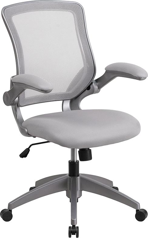 Flash Furniture Mid-Back Gray Mesh Swivel Task Chair with Gray Frame and Flip-Up Arms – BL-ZP-8805-GY-GG Hot on Sale