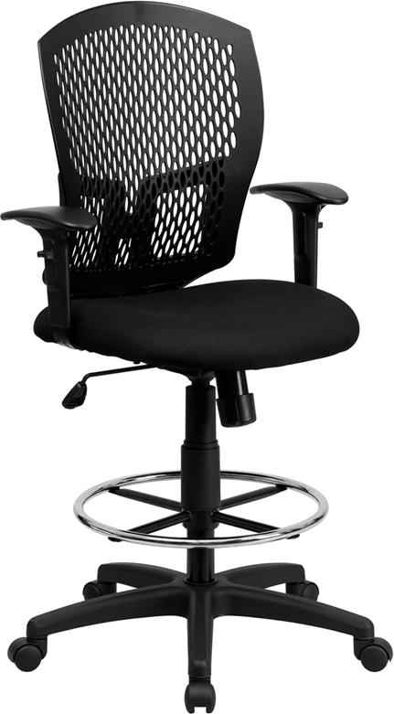 Flash Furniture Mid-Back Designer Back Drafting Chair with Fabric Seat and Adjustable Arms – WL-3958SYG-BK-AD-GG Online Hot Sale
