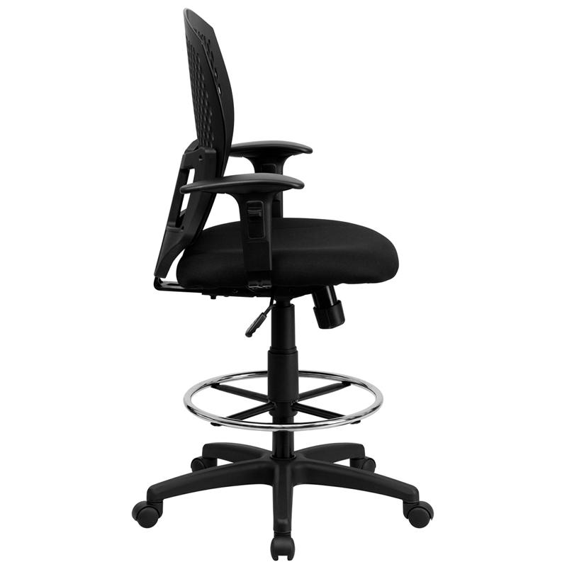 Flash Furniture Mid-Back Designer Back Drafting Chair with Fabric Seat and Adjustable Arms – WL-3958SYG-BK-AD-GG Online Hot Sale