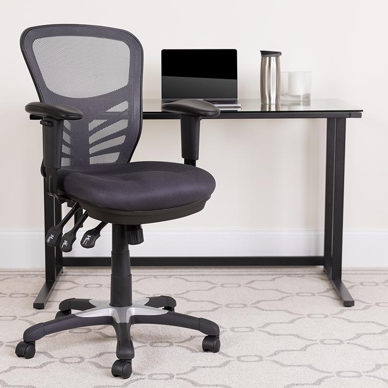 Flash Furniture Mid-Back Dark Gray Mesh Multifunction Executive Swivel Chair with Adjustable Arms – HL-0001-DK-GY-GG Online now