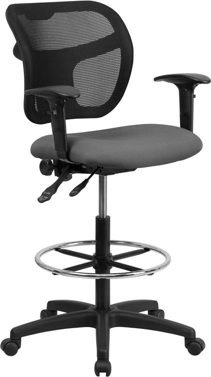Flash Furniture Mid-Back Gray Mesh Drafting Chair with Back Height Adjustment and Adjustable Arms – WL-A7671SYG-GY-AD-GG Discount