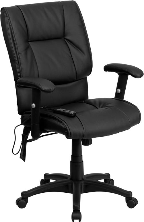 Flash Furniture Mid-Back Massaging Black Leather Executive Swivel Chair with Adjustable Arms – BT-2770P-GG Online Sale