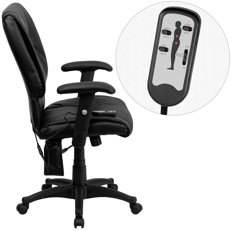 Flash Furniture Mid-Back Massaging Black Leather Executive Swivel Chair with Adjustable Arms – BT-2770P-GG Online Sale