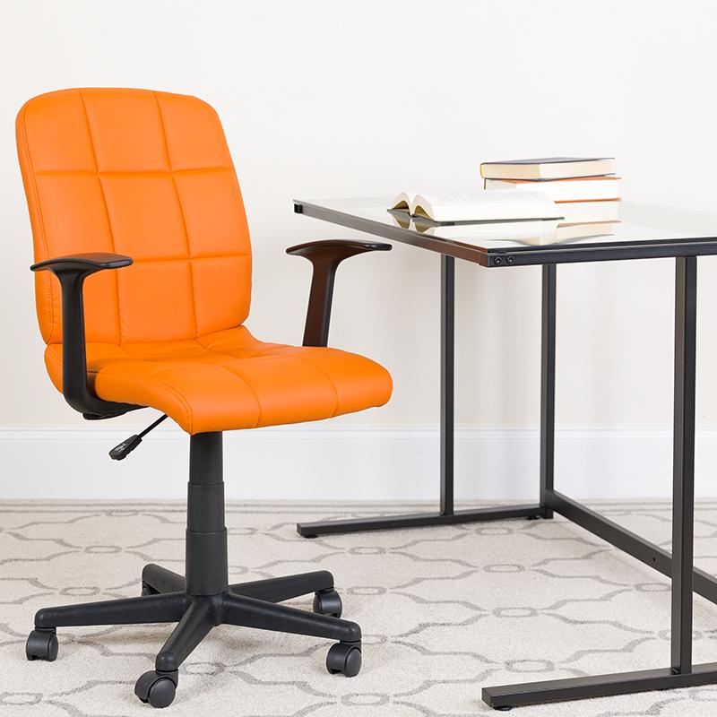Flash Furniture Mid-Back Orange Quilted Vinyl Swivel Task Chair with Arms – GO-1691-1-ORG-A-GG Online now
