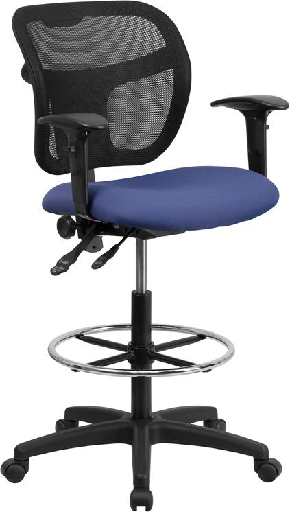 Flash Furniture Mid-Back Navy Blue Mesh Drafting Chair with Back Height Adjustment and Adjustable Arms – WL-A7671SYG-NVY-AD-GG Sale