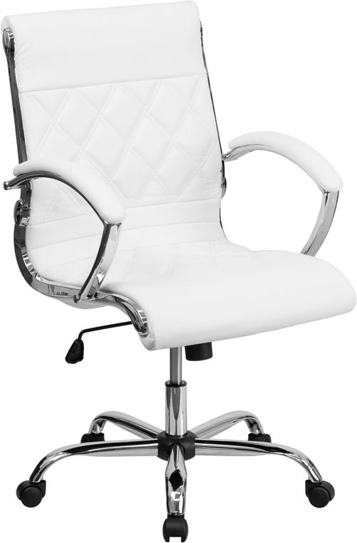 Flash Furniture Mid-Back Designer White Leather Executive Swivel Chair with Chrome Base and Arms – GO-1297M-MID-WHITE-GG Hot on Sale