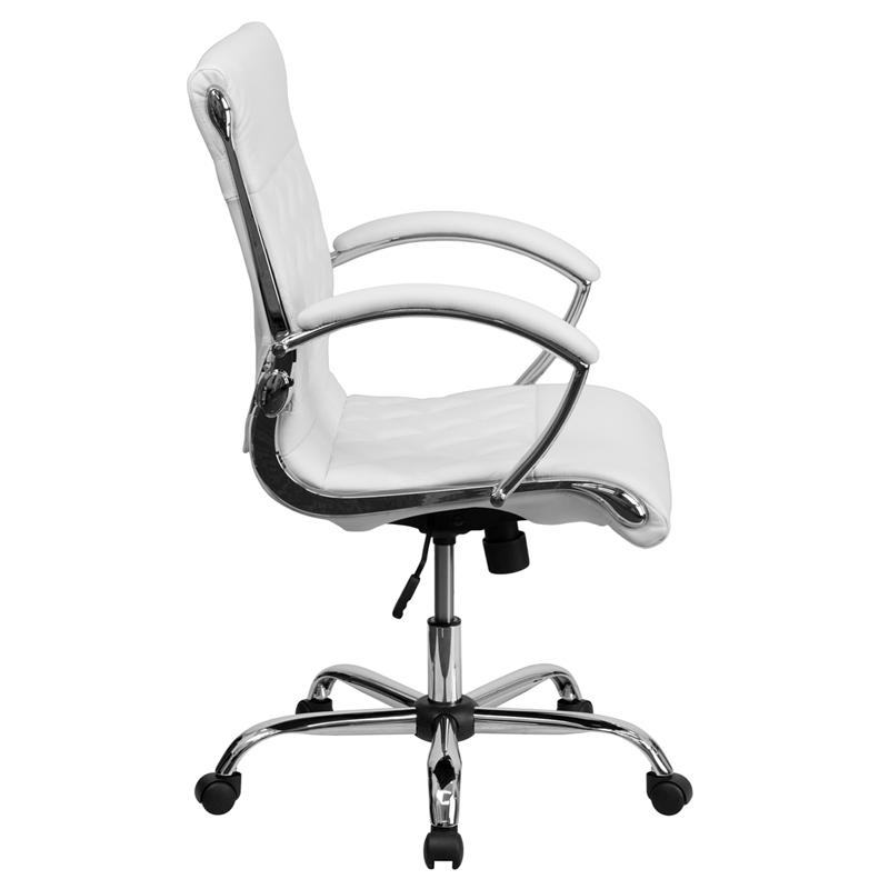 Flash Furniture Mid-Back Designer White Leather Executive Swivel Chair with Chrome Base and Arms – GO-1297M-MID-WHITE-GG Hot on Sale