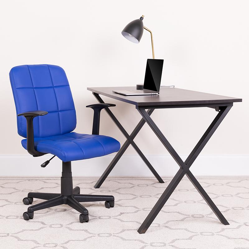 Flash Furniture Mid-Back Blue Quilted Vinyl Swivel Task Chair with Arms – GO-1691-1-BLUE-A-GG Online now