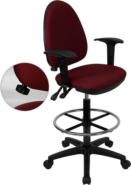 Flash Furniture Mid-Back Burgundy Fabric Multifunction Drafting Chair with Adjustable Lumbar Support and Adjustable Arms – WL-A654MG-BY-AD-GG Fashion