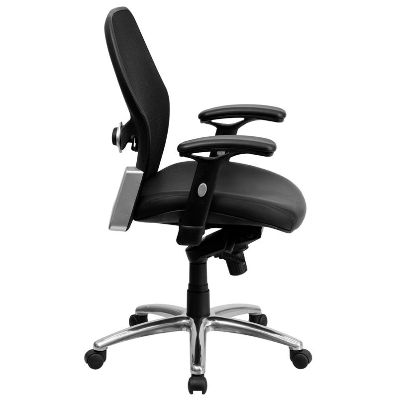 Flash Furniture Mid-Back Black Super Mesh Executive Swivel Chair with Leather Seat, Knee Tilt Control and Adjustable Arms – LF-W42-L-GG Supply