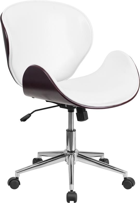 Flash Furniture Mid-Back Mahogany Wood Swivel Conference Chair in White Leather – SD-SDM-2240-5-MAH-WH-GG Online now