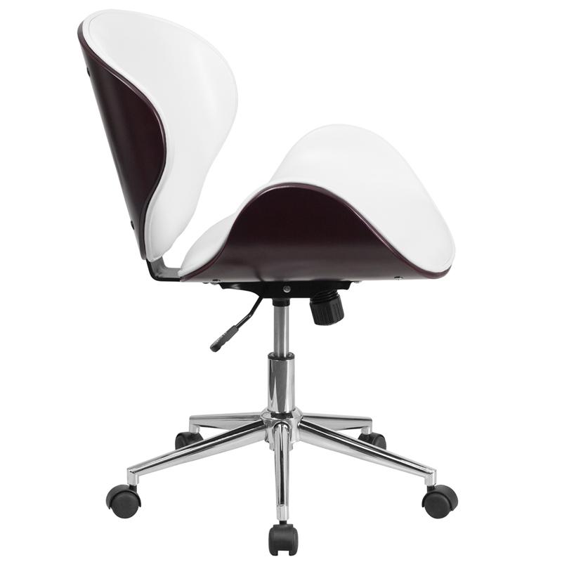 Flash Furniture Mid-Back Mahogany Wood Swivel Conference Chair in White Leather – SD-SDM-2240-5-MAH-WH-GG Online now