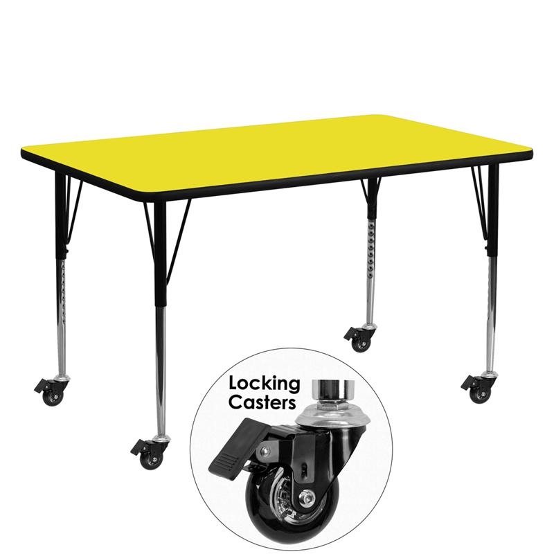 Flash Furniture Mobile 24”W x 60”L Rectangular Yellow HP Laminate Activity Table – Standard Height Adjustable Legs – XU-A2460-REC-YEL-H-A-CAS-GG Supply
