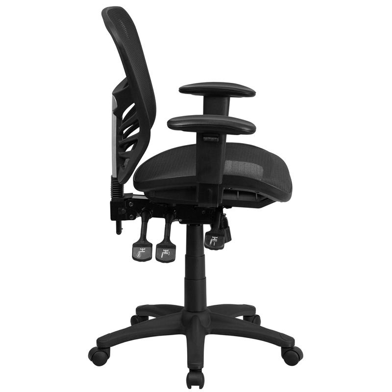 Flash Furniture Mid-Back Transparent Black Mesh Multifunction Executive Swivel Chair with Adjustable Arms – HL-0001T-GG Fashion
