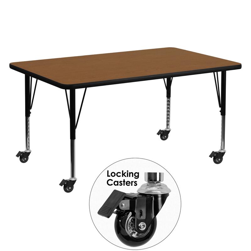 Flash Furniture Mobile 30”W x 60”L Rectangular Oak HP Laminate Activity Table – Height Adjustable Short Legs – XU-A3060-REC-OAK-H-P-CAS-GG Hot on Sale