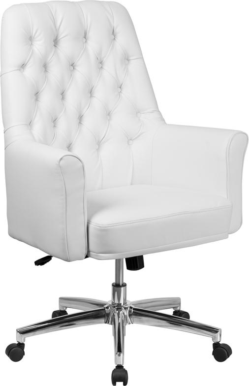 Flash Furniture Mid-Back Traditional Tufted White Leather Executive Swivel Chair with Arms – BT-444-MID-WH-GG Online